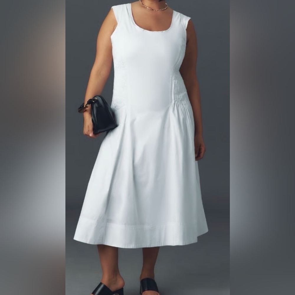 Anthropologie White Scoop Neck Sleeveless Dress Sz XL